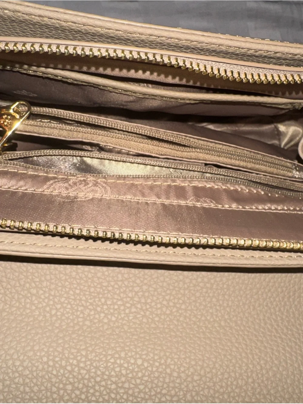 ZAC Zac Posen Olive Taupe Leather Top-Handle Satchel with Gold Emblem